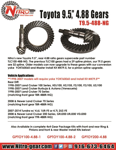 Nitro Gear & Axle T9.5-488-NG Toyota 9.5 Inch Rear  4.88 Ratio 32 Spline Ring and Pinion Nitro Gear & Axle - Truck Part Superstore