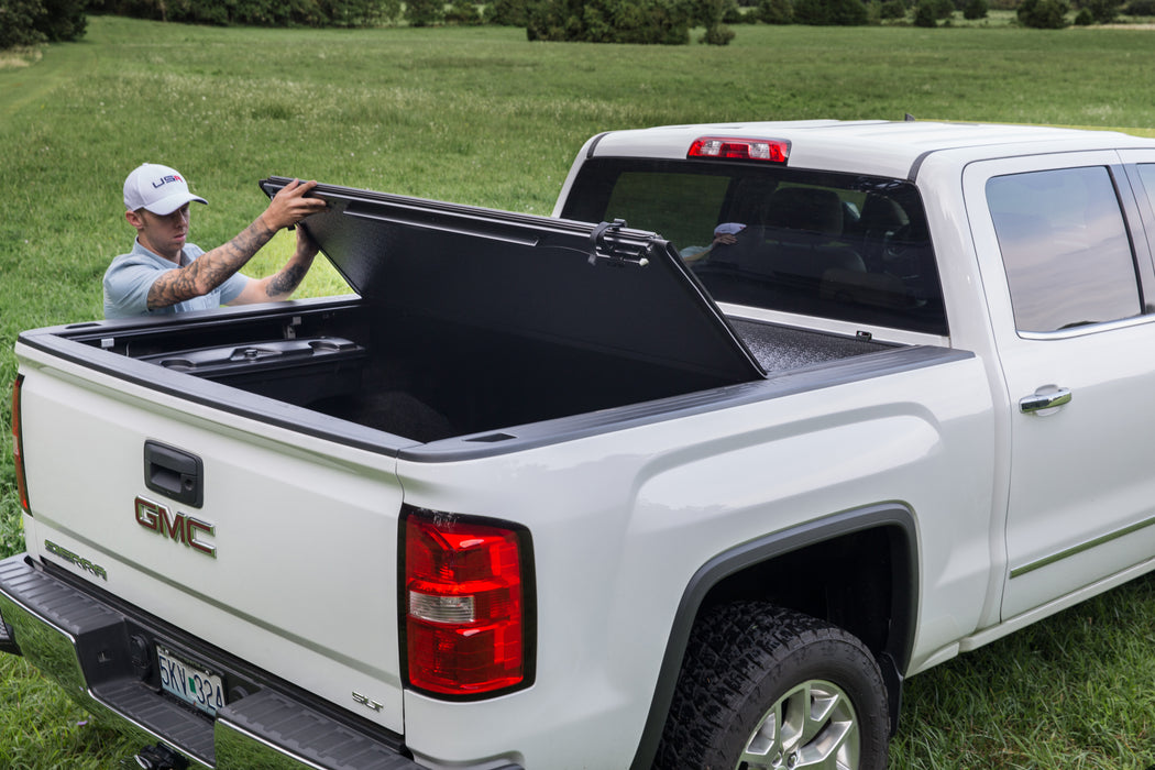 TrailFX TFX5526 Hard Tri Fold Low Profile Lockable Using Tailgate Handle Lock Fiber Reinforced - Truck Part Superstore