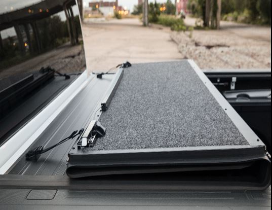 TrailFX TFX5707 Hard Tri Fold Non-Lockable Black Aluminum With Carpeted Under Panels - Truck Part Superstore