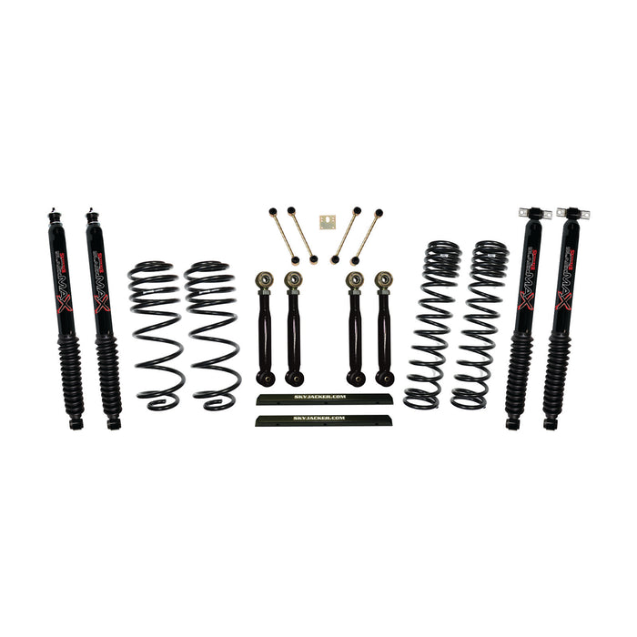 Skyjacker TJ401BPBLTX 4 Inch Dual Rate Long Travel One Box Kit w/Adjustable Front and Rear Lower Flex Links and Black Max Shocks TJ/LJ 1997-2002 Jeep Wrangler Skyjacker - Truck Part Superstore