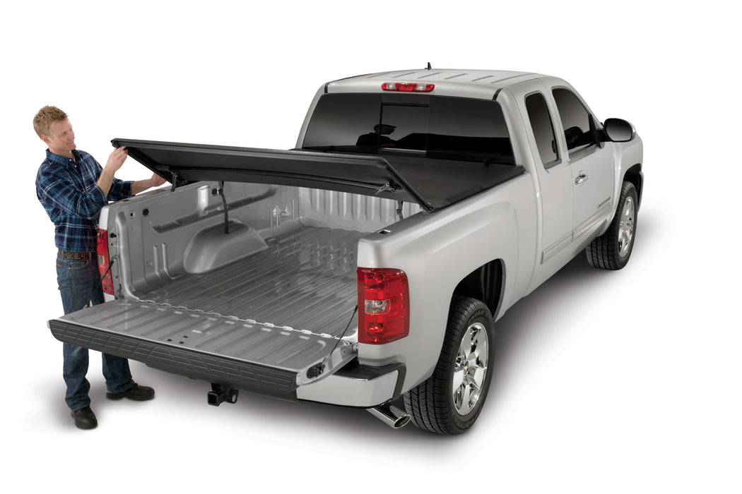 TrailFX TFX1005 Soft Tri-Fold Non-Lock Black Vinyl W/Alum Rails Clamp Req W/Cargo Manage System - Truck Part Superstore