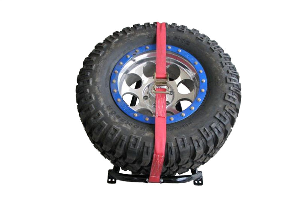 N-Fab BM1TSRD Gloss Black Bed Mounted Rapid Strap Tire Carrier with Red Strap - Truck Part Superstore