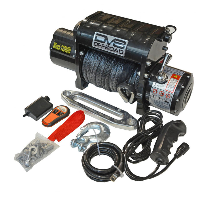 DV8 Offroad WB12SR 12000 LB Winch Black w/Synthetic Line and Wireless Remote DV8 Offroad - Truck Part Superstore
