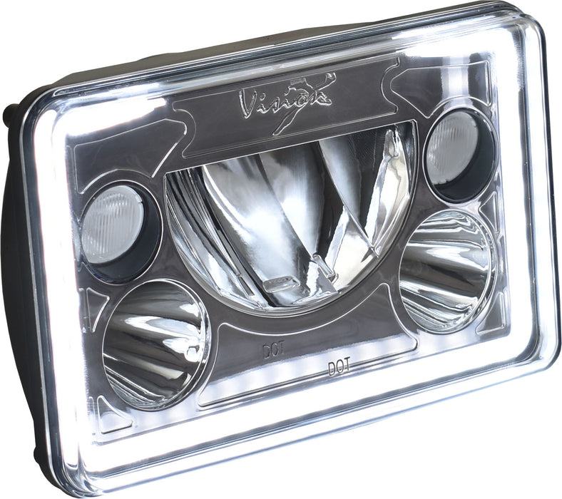Vision X Lighting 9897813 Single 4X6" Rectangle Vx Black Chrome Face LED Headlight W/ Low-High-Halo - Truck Part Superstore