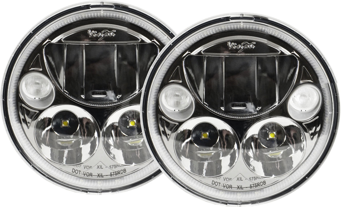 Vision X Lighting 9895642 Kit Of Two Black Chrome Face 5.75" Round Vx LED Headlight W/ Low-High-Halo - Truck Part Superstore