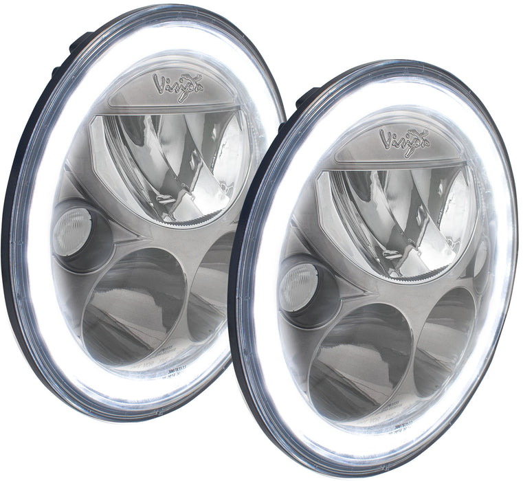 Vision X Lighting 9892443 Pair Of 7" Round Vx Black Chrome Face LED Headlight W/ Low-High-Halo - Truck Part Superstore