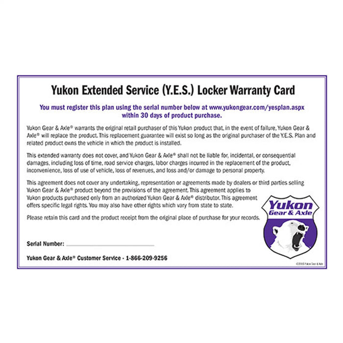 Yukon Gear YESLOCKER Yukon Extended Service plan for Grizzly/Zip Locker. - Truck Part Superstore