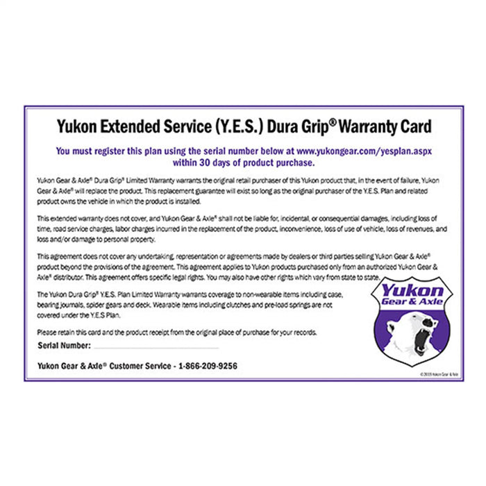 Yukon Gear YESPOSI Yukon Extended Service plan for Dura Grip - Truck Part Superstore