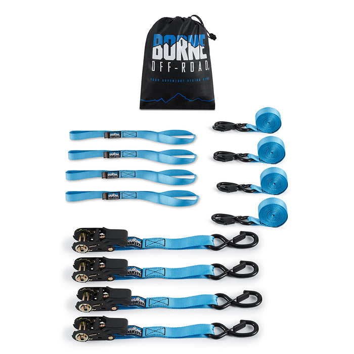 Mishimoto BNRTC-TDMD-4BL Borne Off-Road Medium-Duty Ratchet Tie-Down Kit (4-pack), Blue - Truck Part Superstore