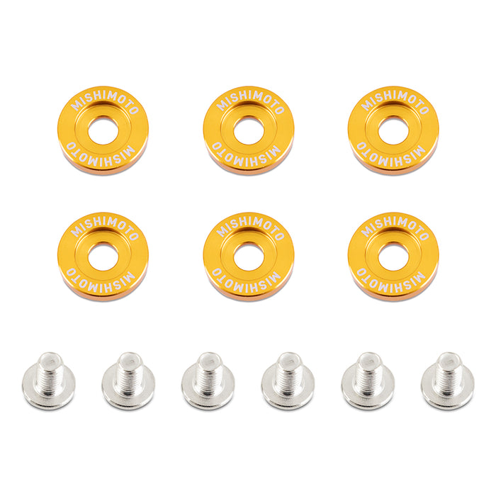 Mishimoto MMFW-LG-6GD Mishimoto M6 X 1.0 Fender Washer and Bolt Kit, 20mm OD, 6 pcs, Gold - Truck Part Superstore