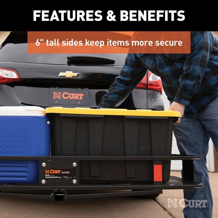 CURT 18151 60in. x 20in. Black Steel Basket Cargo Carrier (Folding 2in. Shank; 500 lbs.) - Truck Part Superstore
