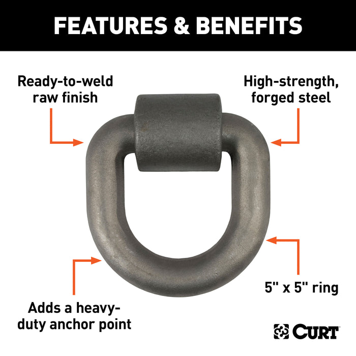 CURT 83770 3in.x 3in. Weld-On Tie-Down D-Ring (15;587 lbs; Raw Steel) - Truck Part Superstore