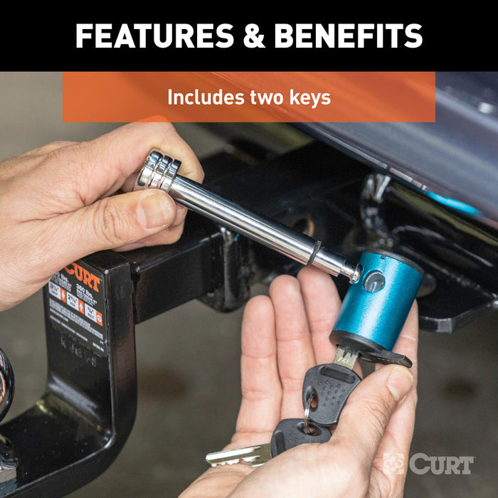 CURT 23506 1/2in. Hitch Lock with 5/8in. Adapter (1-1/4in. or 2in. Receiver; Right-Angle; C - Truck Part Superstore