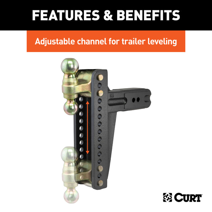 CURT 45928 Adjustable Channel Mount with Dual Ball (3in. Shank; 21;000 lbs.; 10-5/8in. Drop - Truck Part Superstore