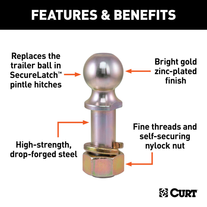 CURT 48420 Replacement SecureLatch 2in. Pintle Ball (10;000 lbs; 1-1/4in. Shank) - Truck Part Superstore