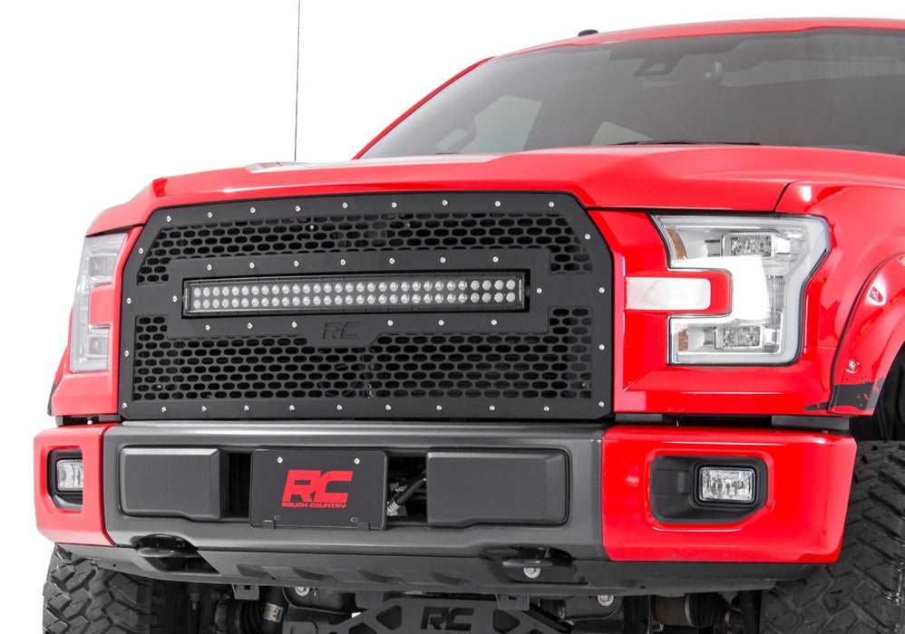 Rough Country 70193BDA Ford Mesh Grille 30 Inch Dual Row Black Series LED w/Amber DRL 15-17 F-150 Rough Country - Truck Part Superstore