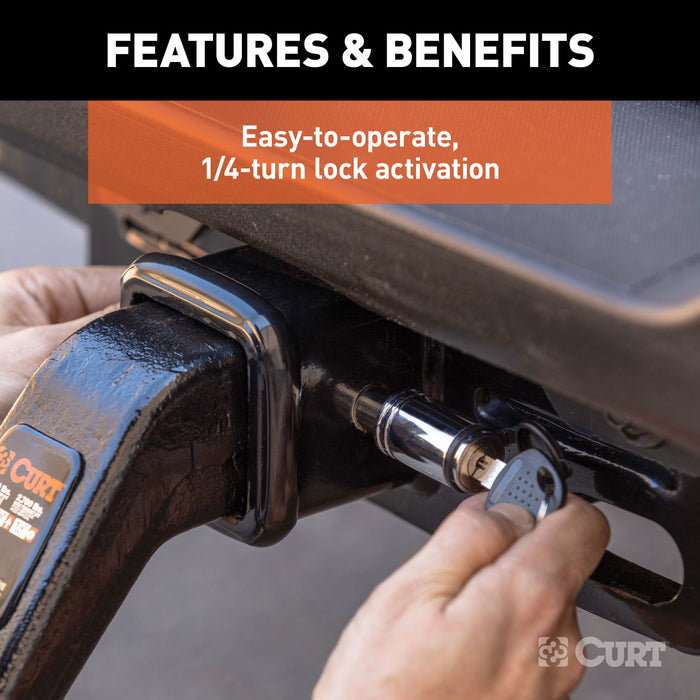 CURT 23528 5/8in. Hitch Lock (2in. or 2-1/2in. Receiver; Barbell; Chrome) - Truck Part Superstore