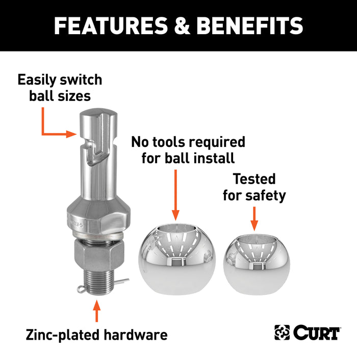 CURT 42280 CURT 42280 2 and 2-5/16-Inch Chrome Steel Switch Ball Set; Up to 8;000 lbs. GTW - Truck Part Superstore