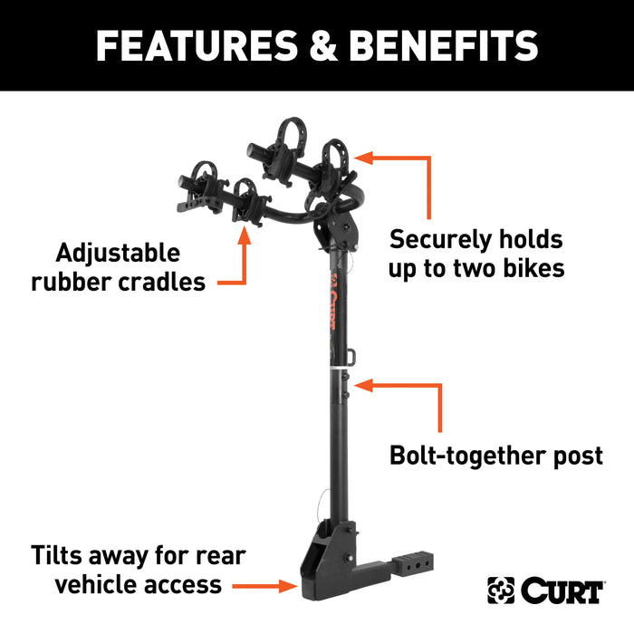 CURT 18029 Hitch-Mounted Bike Rack (2 Bikes; 1-1/4in. or 2in. Shank) - Truck Part Superstore