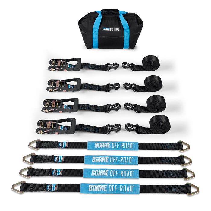 Mishimoto BNRTC-TD-4BK Borne Off-Road Vehicle Ratchet Tie-Down Kit, Black - Truck Part Superstore
