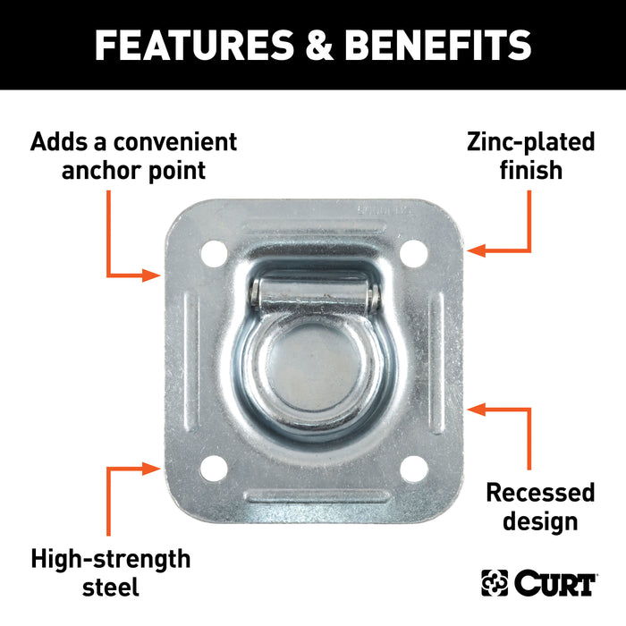 CURT 83600 1-1/2in. x 1-1/2in. Recessed Tie-Down Ring (5;000 lbs; Clear Zinc) - Truck Part Superstore