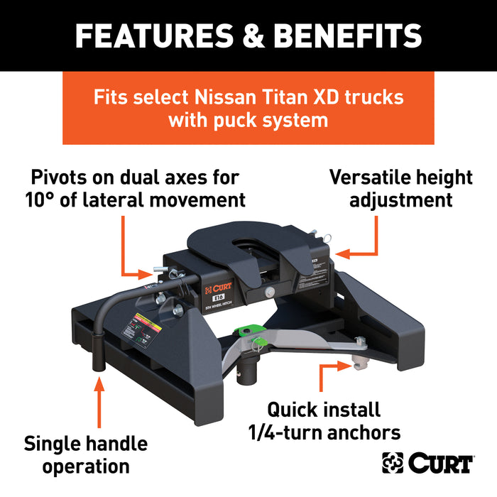 CURT 16071 E16 5th Wheel Hitch; Select Nissan Titan XD; 8ft. Bed Puck System - Truck Part Superstore