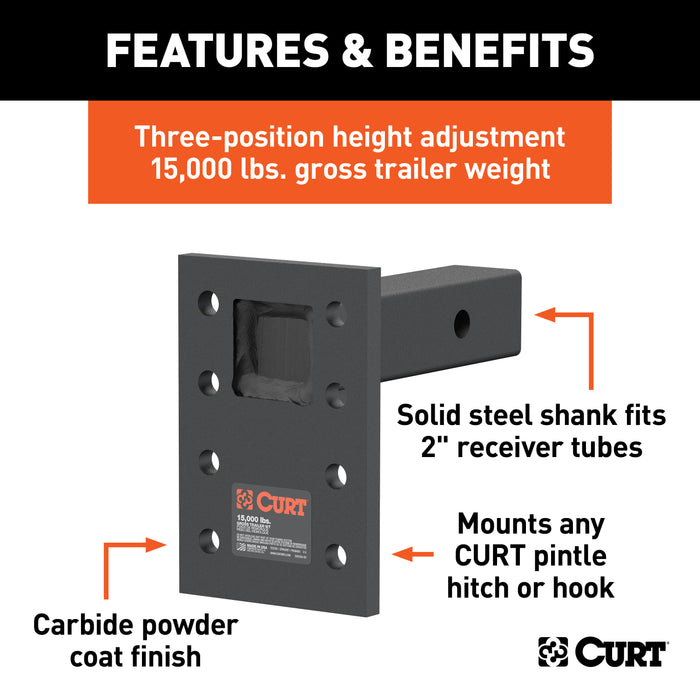 CURT 48328 Adjustable Pintle Mount (2in. Shank; 15;000 lbs.; 7in. High; 6in. Long) - Truck Part Superstore