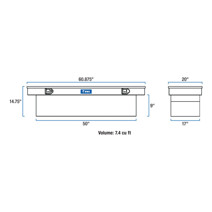 UWS EC10212 Gloss Black Aluminum 60in. Crossover Truck Tool Box (Heavy Packaging) - Truck Part Superstore