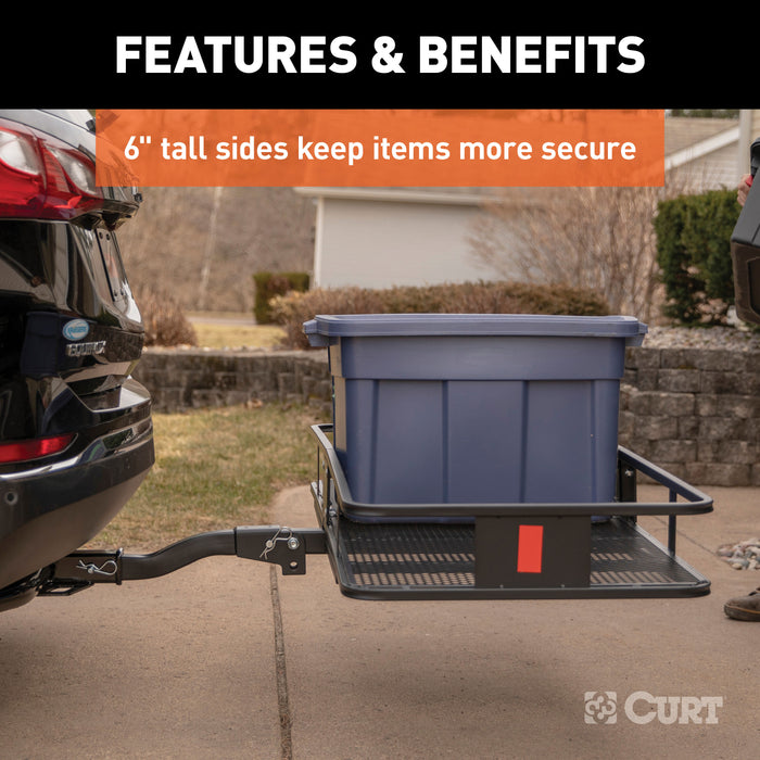CURT 18153 60in. x 24in. Black Steel Basket Cargo Carrier (Folding 2in. Shank; 500 lbs.) - Truck Part Superstore