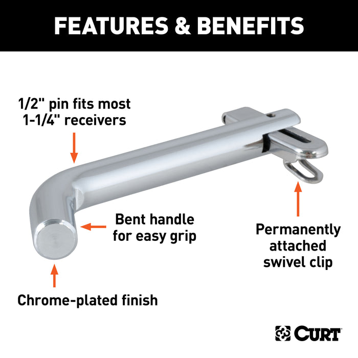 CURT 21541 CURT 21541 Swivel Trailer Hitch Pin; 1/2-Inch Diameter; Fits 1-1/4-Inch Receiver - Truck Part Superstore