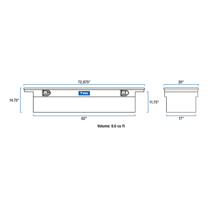 UWS TBS-72-LP Bright Aluminum 72in. Crossover Truck Tool Box; Low Profile (LTL Shipping Only) - Truck Part Superstore