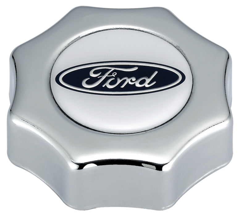 Proform 302-230 Engine Oil Filler Cap; Screw-In Type; Blue Oval Ford Logo; Chrome - Truck Part Superstore