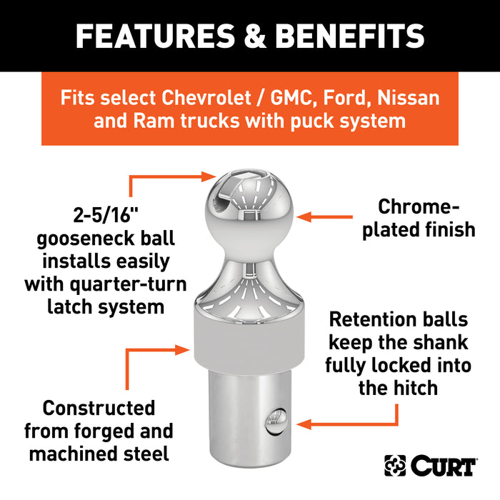 CURT 60629 OEM Puck System 2-5/16in. Gooseneck Ball; Chevrolet; Ford; GMC; Nissan; Ram (30K - Truck Part Superstore