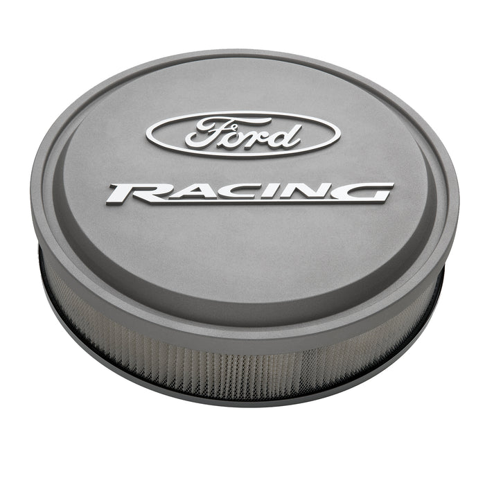 Proform 302-382 Slant-Edge Aluminum Air Cleaner Kit, Gray Crinkle, Raised/Milled Emblems, 13" - Truck Part Superstore