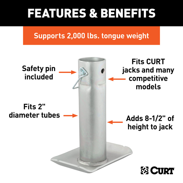 CURT 28275 Pin-On Jack Foot (Fits 2in. Tube; 2;000 lbs; 8-1/2in. Height; Packaged) - Truck Part Superstore