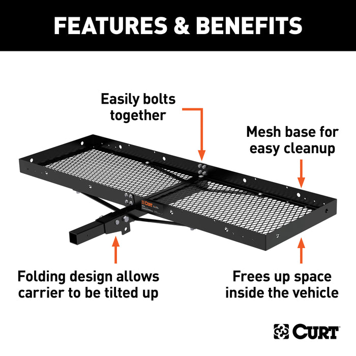 CURT 18109 60in. x 20in. Black Steel Tray Cargo Carrier (Folding 2in. Shank; 500 lbs.) - Truck Part Superstore