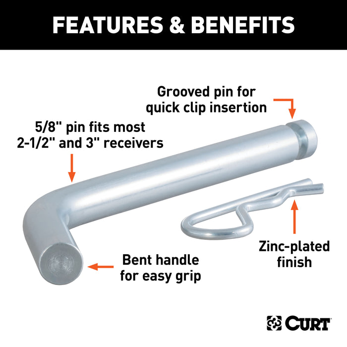 CURT 21507 Heavy-Duty 5/8in. Hitch Pin with Groove (2-1/2in. or 3in. Receiver; Zinc) - Truck Part Superstore