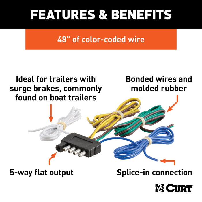 CURT 58540 CURT 58540 Trailer-Side 5-Pin Flat Wiring Harness with 48-Inch Wires - Truck Part Superstore