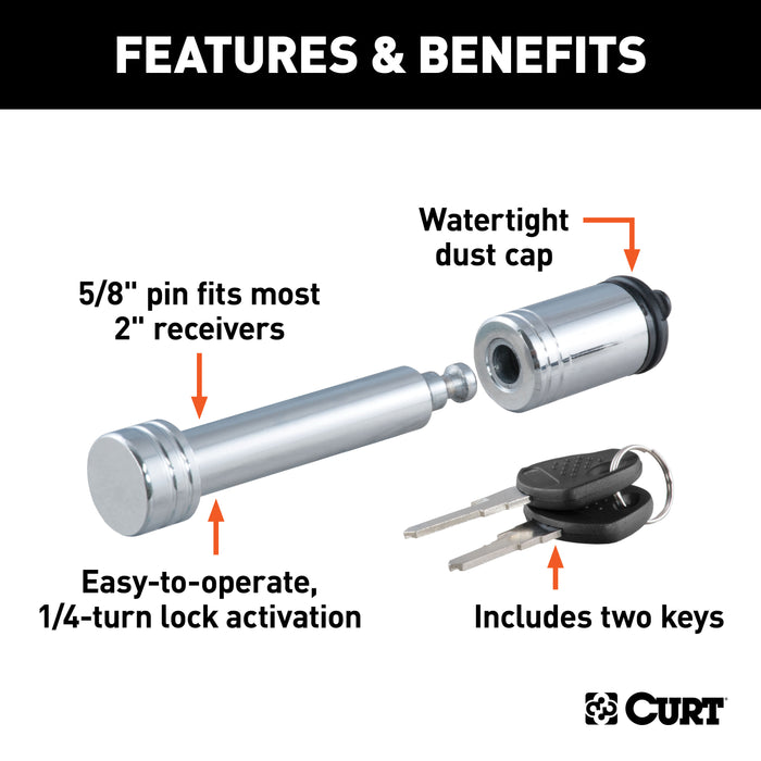 CURT 23515 CURT 23515 Trailer Hitch Lock; 5/8-Inch Pin Diameter; Fits 2-Inch Receiver - Truck Part Superstore