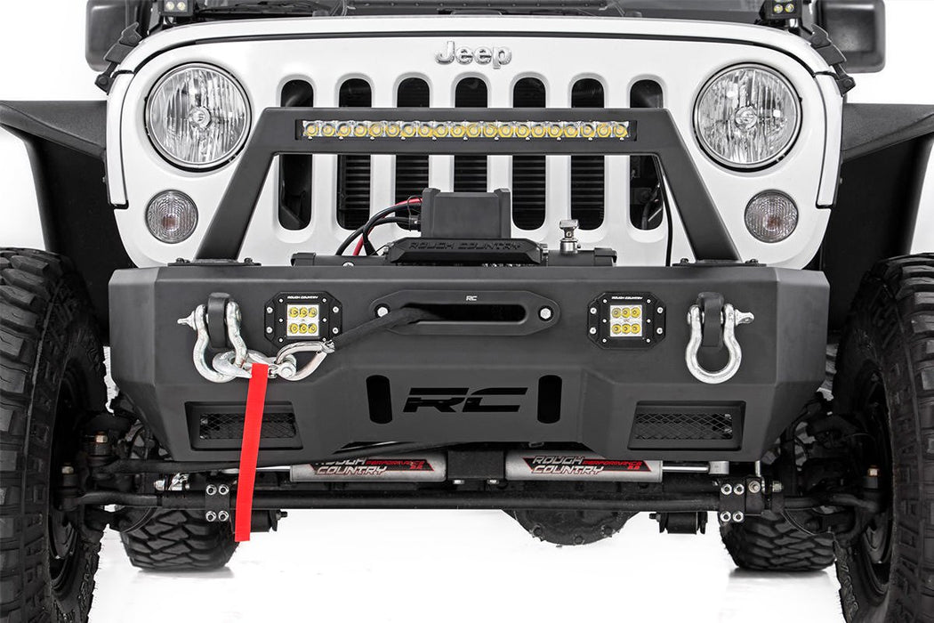 Rough Country 11825 Jeep Front Stubby LED Winch Bumper w/Hoop Chrome Series JK, JL, Gladiator JT Rough Country - Truck Part Superstore