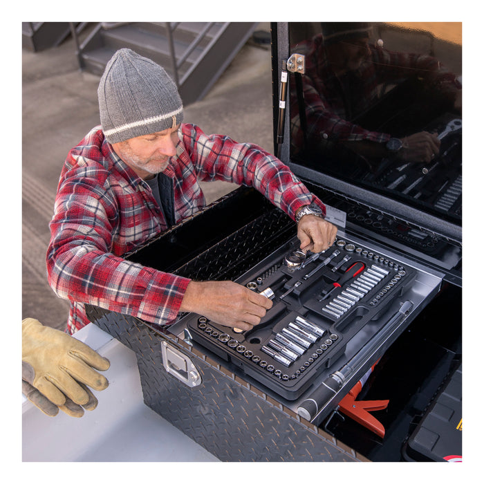 UWS TBSD-72-LBTA-B Gloss Black Aluminum 72in. Deep Extra-Wide Crossover Truck Tool Box - Truck Part Superstore