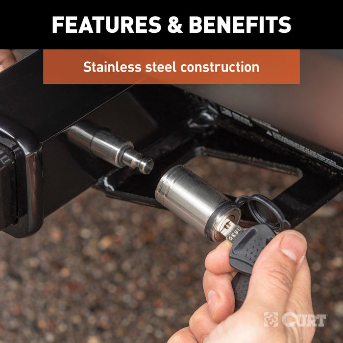 CURT 23519 5/8in. Hitch Lock (2in. or 2-1/2in. Receiver; Barbell; Stainless) - Truck Part Superstore