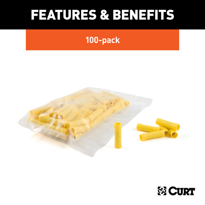 CURT 59423 CURT 59423 12-10 Gauge Yellow Vinyl-Insulated Wire Butt Connectors; 100-Pack - Truck Part Superstore
