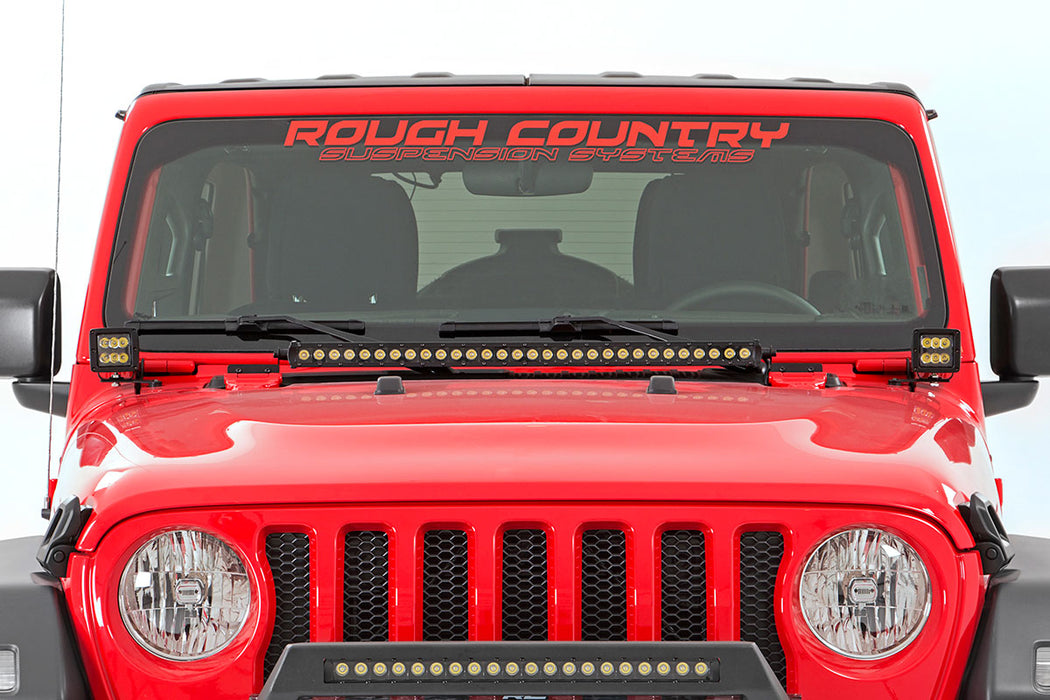 Rough Country 70052 Jeep JL/Gladiator 2 Inch LED Lower Windshield Kit Black Series For 18-Pres Wrangler JL/20-Pres Gladiator Rough Country - Truck Part Superstore