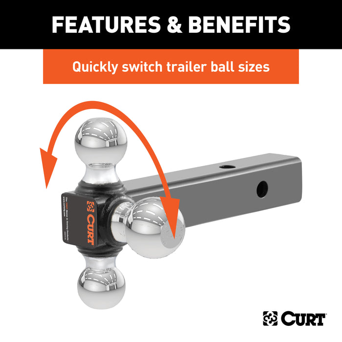 CURT 45655 Multi-Ball Mount (2in. Solid Shank; 1-7/8in.; 2in./2-5/16in. Chrome Balls) - Truck Part Superstore