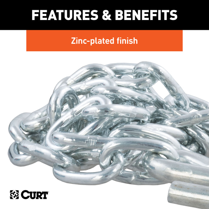 CURT 80010 48in. Safety Chain with 2 S-Hooks (2;000 lbs; Clear Zinc) - Truck Part Superstore