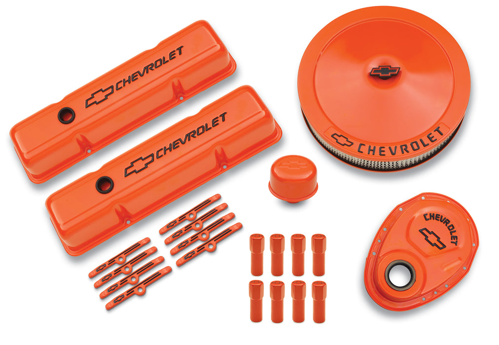 Proform 141-780 Engine Dress-Up Kit; Orange w/Black Bowtie Logo; Fits SB Block Chevy Engines - Truck Part Superstore