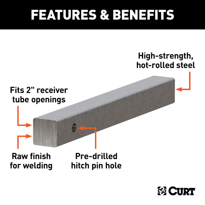CURT 49533 CURT 49533 2-Inch x 18-Inch Weld-On Raw Steel Trailer Hitch Bar Shank - Truck Part Superstore