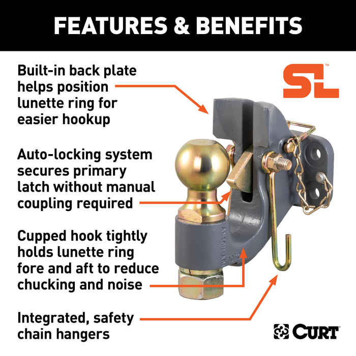 CURT 48410 SecureLatch Ball/Pintle Hitch (2-5/16in. Ball; 20;000 lbs.) - Truck Part Superstore