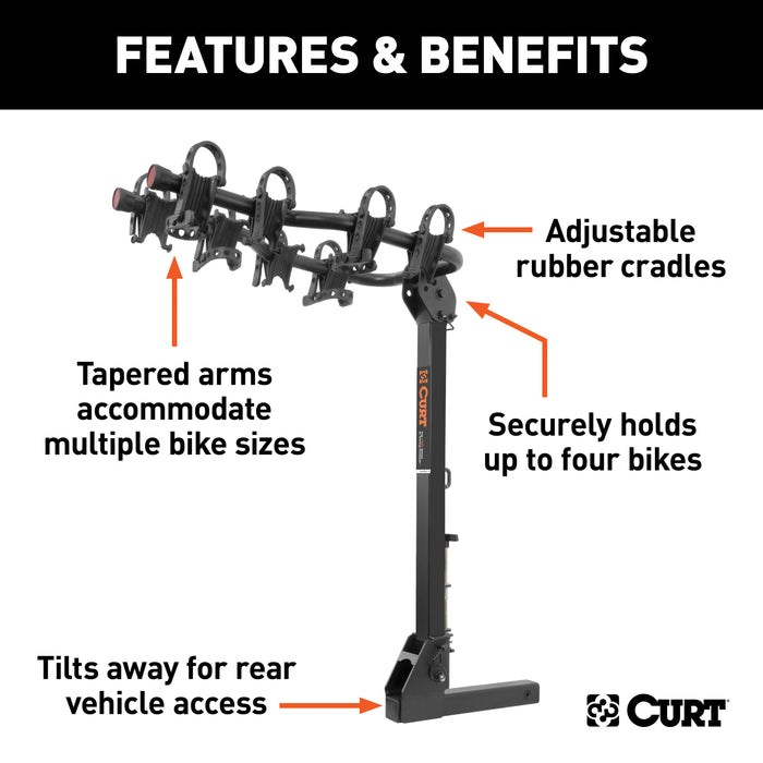 CURT 18064 Premium Hitch-Mounted Bike Rack (4 Bikes; 2in. Shank) - Truck Part Superstore